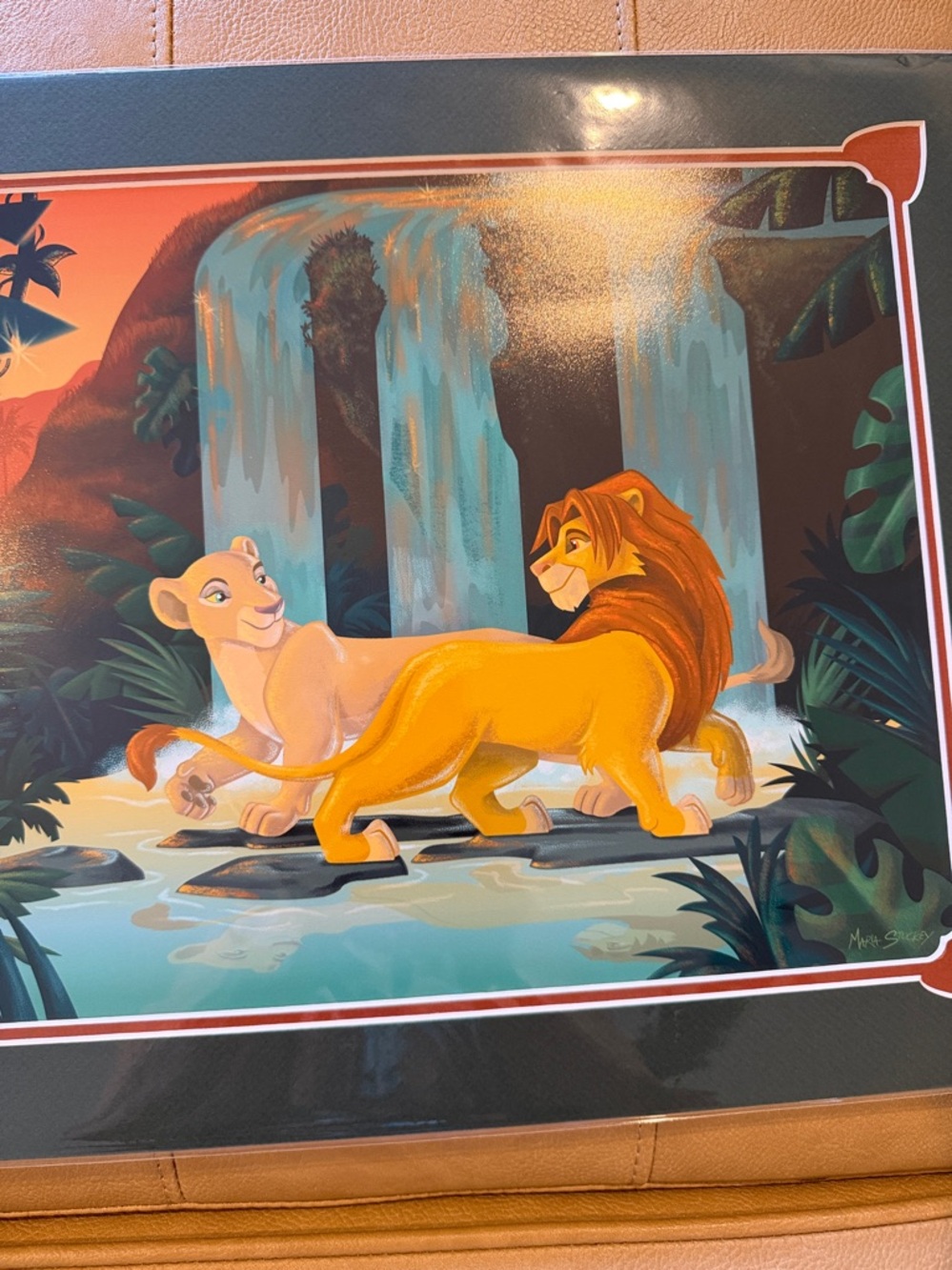 Disney Maria Stuckey 'Love in Paradise' Art lion King BlueWhite, Tan, Blue - Picture 2 of 6